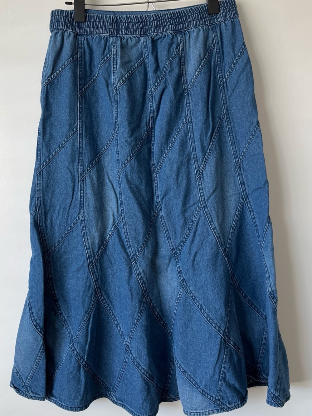 Blue Denim Panel A-Line Skirt - Picture 4 of 6